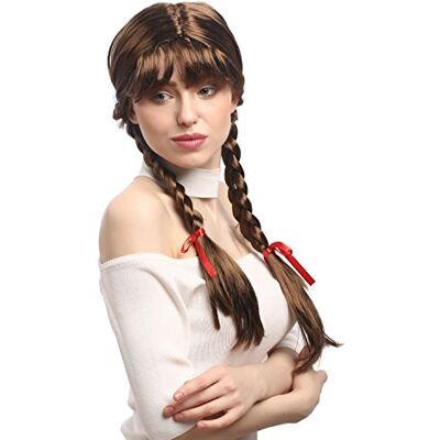 WIG ME UP XR-008-P6 Peruca mulheres carnaval cosplay longa tranças com fitas trançadas franja estudante Lolita Moreno 60 cm WIG ME UP XR-008-P6 Peruca mulheres carnaval cosplay longa tranças com fitas trançadas franja estudante Lolita Moreno 60 cm
