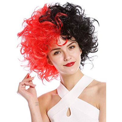 WIG ME UP 91344-P103+PC13 peruca Halloween mulheres homens diva malvada louca massa de cabelo encaracolado rebelde metade vermelho metade preto WIG ME UP 91344-P103+PC13 peruca Halloween mulheres homens diva malvada louca massa de cabelo encaracolado rebelde metade vermelho metade preto