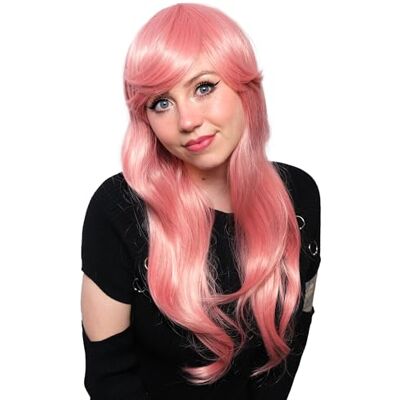 TRIXES Peruca rosa néon – Cabelo ondulado de 20 polegadas de comprimento para festa de fantasia, disfarces de cosplay peruca de disfarces, festas de fantasia, acessórios de fantasia Por TRIXES Peruca rosa néon – Cabelo ondulado de 20 polegadas de comprimento para festa de fantasia, disfarces de cosplay peruca de disfarces, festas de fantasia, acessórios de fantasia Por