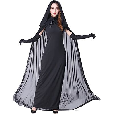 Myir JUN Disfarce de noiva fantasma de Halloween mulher, disfarce de bruxa vampiro vestido adulto disfarces carnaval cosplay preto (L, preto) Myir JUN Disfarce de noiva fantasma de Halloween mulher, disfarce de bruxa vampiro vestido adulto disfarces carnaval cosplay preto (L, preto)