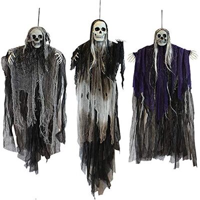 JOYIN Pacote de 3 decorações pendentes de fantasmas de esqueleto de Halloween, parcas, as melhores decorações de Halloween ao ar livre JOYIN Pacote de 3 decorações pendentes de fantasmas de esqueleto de Halloween, parcas, as melhores decorações de Halloween ao ar livre
