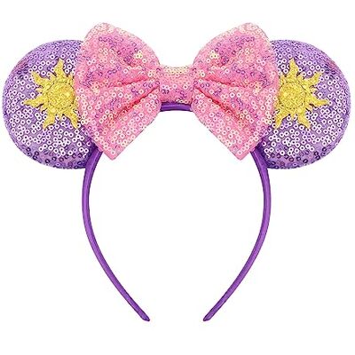 DRESHOW Orelhas de rato diadema com laço decoração de festa com purpurinas disfarce de cosplay para mulheres DRESHOW Orelhas de rato diadema com laço decoração de festa com purpurinas disfarce de cosplay para mulheres