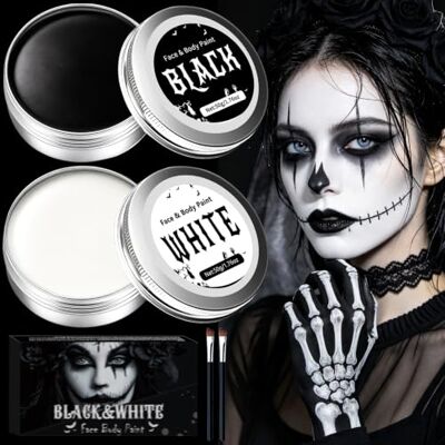 PATRICHOR Maquilhagem Halloween branco preto 100 g, pintura rosto Halloween Makeup Carnaval pintura facial para teatral festa cosplay PATRICHOR Maquilhagem Halloween branco preto 100 g, pintura rosto Halloween Makeup Carnaval pintura facial para teatral festa cosplay