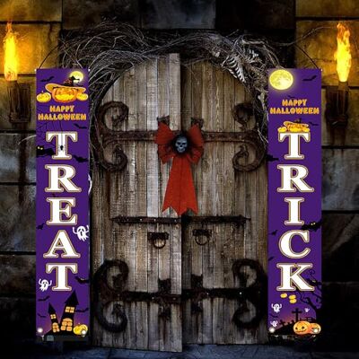 TRIXES Banner de porta de 2 peças de Halloween truque ou tratamento fundo de cobertura de porta de Halloween TRIXES Banner de porta de 2 peças de Halloween truque ou tratamento fundo de cobertura de porta de Halloween