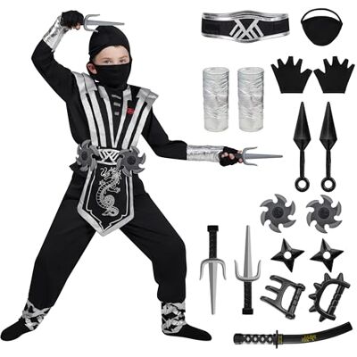 Spooktacular Creations Jogo de fantasia de luxo ninja prateado com acessórios de espuma ninja brinquedos para crianças fato de Kung Fu ideias de Halloween (M 7-9) Spooktacular Creations Jogo de fantasia de luxo ninja prateado com acessórios de espuma ninja brinquedos para crianças fato de Kung Fu ideias de Halloween (M 7-9)