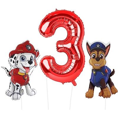 Toyland ® Chase & Marshall Paw Patrol Foil Balloon Pack 2 balões de personagens de 32" e 1 balão numérico de 40" decorações para festas infantis Toyland ® Chase & Marshall Paw Patrol Foil Balloon Pack 2 balões de personagens de 32" e 1 balão numérico de 40" decorações para festas infantis