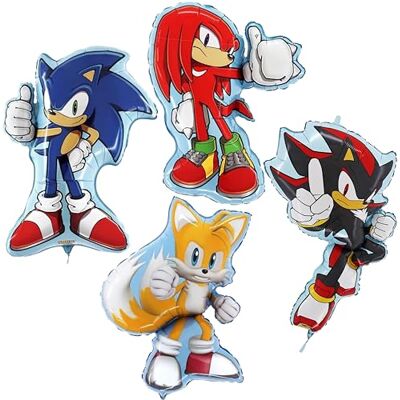 Toyland ® Pacote de 4 balões de alumínio de 81 cm (32") em forma de Sonic: Sonic, Tails, Knuckles, Shadow decoração para festas infantis Toyland ® Pacote de 4 balões de alumínio de 81 cm (32") em forma de Sonic: Sonic, Tails, Knuckles, Shadow decoração para festas infantis
