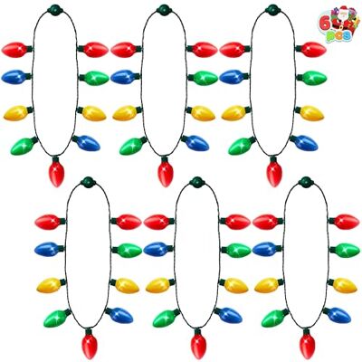 JOYIN Pack de 6 Colares com Luzes LED de Natal em Forma de Bombilha, Acessórios de Natal para Festas, Ofertas de Natal JOYIN Pack de 6 Colares com Luzes LED de Natal em Forma de Bombilha, Acessórios de Natal para Festas, Ofertas de Natal