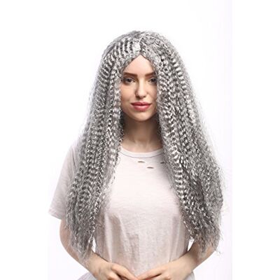 WIG ME UP 86625-P103/309 Peruca senhoras preto e cinzento longo, festa média, caracóis bruxa vampiro hippie velho 60 cm WIG ME UP 86625-P103/309 Peruca senhoras preto e cinzento longo, festa média, caracóis bruxa vampiro hippie velho 60 cm