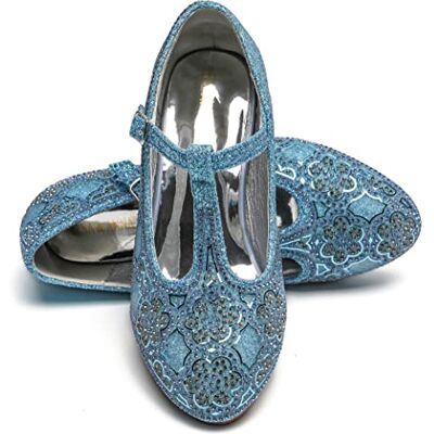 Elsa Sapatos de princesa para menina tacón de 3 cm Sapatos de fantasia com brilhos e cristais Para festas, aniversários e cosplay Saltos altos de princesa menina (SIL21), azul, 29 UE Elsa Sapatos de princesa para menina tacón de 3 cm Sapatos de fantasia com brilhos e cristais Para festas, aniversários e cosplay Saltos altos de princesa menina (SIL21), azul, 29 UE