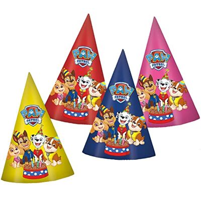 Tib Heyne 6 chapéus de festa Paw Patrol, para aniversários infantis e festas temáticas, com elástico elástico, decoração para crianças, 15 cm Tib Heyne 6 chapéus de festa Paw Patrol, para aniversários infantis e festas temáticas, com elástico elástico, decoração para crianças, 15 cm