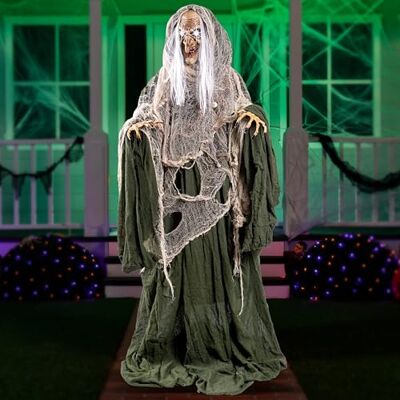 JOYIN Decoração de bruxa de Halloween de 172 cm, bruxa animada com olhos LED e som assustador para exteriores, pátios e terraços JOYIN Decoração de bruxa de Halloween de 172 cm, bruxa animada com olhos LED e som assustador para exteriores, pátios e terraços
