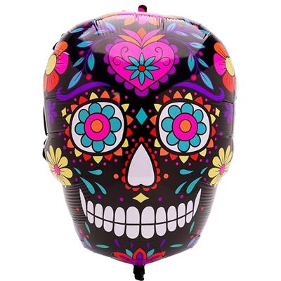 Toyland ® 56 cm (22") Balão de alumínio em forma de caveira de açúcar balões para festa de Halloween do Dia dos Mortos Toyland ® 56 cm (22") Balão de alumínio em forma de caveira de açúcar balões para festa de Halloween do Dia dos Mortos