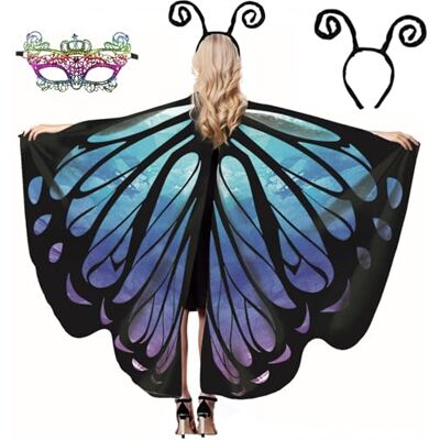 TATAFUN 3 peças disfarce borboleta mulher, disfarce de borboleta para mulher, capa de borboleta com máscara de cabeça, xaile de borboleta adulto para carnaval Halloween Cosplay (E) TATAFUN 3 peças disfarce borboleta mulher, disfarce de borboleta para mulher, capa de borboleta com máscara de cabeça, xaile de borboleta adulto para carnaval Halloween Cosplay (E)