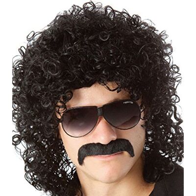 Juanxian Peruca preta encaracolada para homem, estrela do rock, estilo dos anos 70 e 80, para fantasia de Halloween, festa de fantasia Juanxian Peruca preta encaracolada para homem, estrela do rock, estilo dos anos 70 e 80, para fantasia de Halloween, festa de fantasia