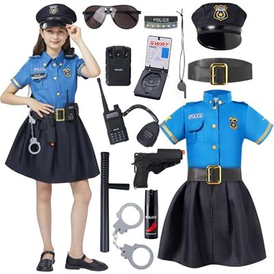 Spooktacular Creations Halloween Child Girl Police disfarce estilo azul claro (médio (8-10 anos)) Spooktacular Creations Halloween Child Girl Police disfarce estilo azul claro (médio (8-10 anos))