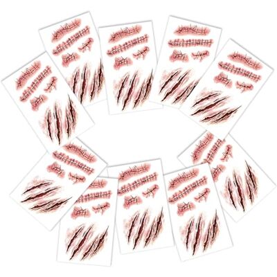 AUXHCYL Tatuagens temporárias (10 folhas), Cicatrizes de Halloween, tatuagem falsa, tatuagem zombie para rosto, especial Fx Costume maquilhagem acessórios AUXHCYL Tatuagens temporárias (10 folhas), Cicatrizes de Halloween, tatuagem falsa, tatuagem zombie para rosto, especial Fx Costume maquilhagem acessórios