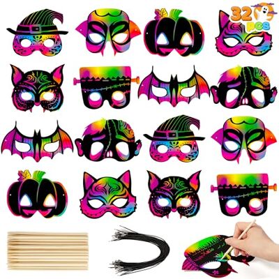 JOYIN 32 máscaras para riscos de Halloween com 8 desenhos livro de atividades, truque ou tratamento, presentes e suprimentos para festa JOYIN 32 máscaras para riscos de Halloween com 8 desenhos livro de atividades, truque ou tratamento, presentes e suprimentos para festa