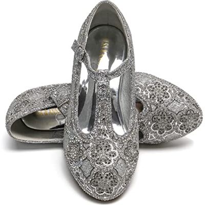 Elsa Sapatos de princesa menina salto de 3 cm Sapatos de fantasia com brilhos e cristais Para festas, aniversários e cosplay Saltos altos de princesa menina (SIL21), PRATEADO Elsa Sapatos de princesa menina salto de 3 cm Sapatos de fantasia com brilhos e cristais Para festas, aniversários e cosplay Saltos altos de princesa menina (SIL21), PRATEADO