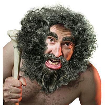 Balinco Peruca e barba + sobrancelhas de homem pré-histórico homem de Neandertal gnomo de madeira eremita em cinza/cinza escuro para carnaval ou festa de fantasia Balinco Peruca e barba + sobrancelhas de homem pré-histórico homem de Neandertal gnomo de madeira eremita em cinza/cinza escuro para carnaval ou festa de fantasia