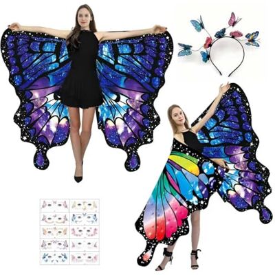 ITJMRJP Disfarce de borboleta para mulher asas de borboleta de dupla face para mulher xaile de borboleta para adulto para carnaval Halloween festas cosplay ITJMRJP Disfarce de borboleta para mulher asas de borboleta de dupla face para mulher xaile de borboleta para adulto para carnaval Halloween festas cosplay