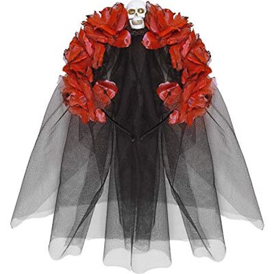 W WIDMANN MILANO Party Fashion WIDMANN Faixa de cabeça com rosas, caveira e véu, tamanho único , cor / modelo sortido W WIDMANN MILANO Party Fashion WIDMANN Faixa de cabeça com rosas, caveira e véu, tamanho único , cor / modelo sortido