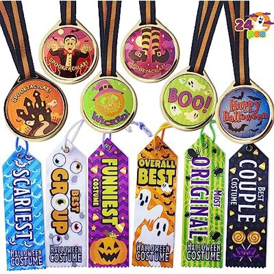 JOYIN 24 peças medalhas de troféus e fitas de troféus de Halloween para celebração de festas, prémios de Halloween e recompensas do concurso assustador JOYIN 24 peças medalhas de troféus e fitas de troféus de Halloween para celebração de festas, prémios de Halloween e recompensas do concurso assustador