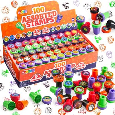 JOYIN 100 Selos de Halloween para crianças crianças selos de truque ou tratamento (25 desenhos, 4 cores de selos assustadores) para favor de festa infantil prémios escolares presente de aniversário JOYIN 100 Selos de Halloween para crianças crianças selos de truque ou tratamento (25 desenhos, 4 cores de selos assustadores) para favor de festa infantil prémios escolares presente de aniversário