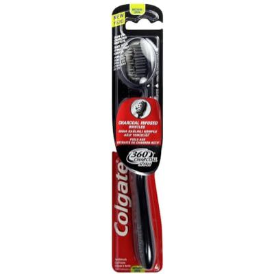 Colgate Escova de dentes média 360 com cerdas infundidas de carvão Colgate Escova de dentes média 360 com cerdas infundidas de carvão