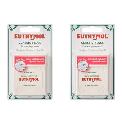 Euthymol Fio dental rosa, 50 m x 2, revestimento de cera vegana, sabor menta, fio dental largo para ortopédicos, pontes e implantes, branqueamento e prevenção de manchas, removedor de Euthymol Fio dental rosa, 50 m x 2, revestimento de cera vegana, sabor menta, fio dental largo para ortopédicos, pontes e implantes, branqueamento e prevenção de manchas, removedor de