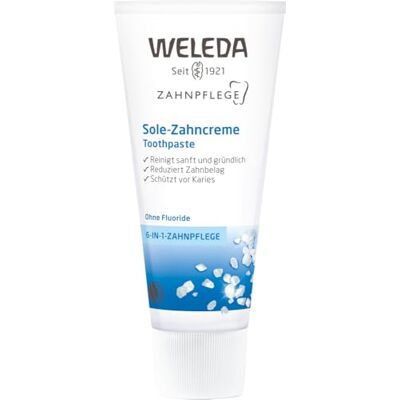 WELEDA Pasta de dentes salina, cuidado 6 em 1, limpa em profundidade, neutraliza os ácidos ocivos e evita a cárie, hálito fresco, 100% natural, sabor hortelã salgada, vegana, sem flúor 75 ml WELEDA Pasta de dentes salina, cuidado 6 em 1, limpa em profundidade, neutraliza os ácidos ocivos e evita a cárie, hálito fresco, 100% natural, sabor hortelã salgada, vegana, sem flúor 75 ml