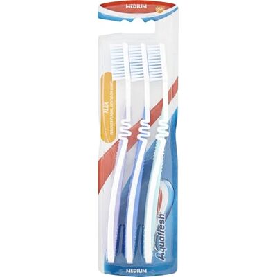 Aquafresh Flex escova de dentes média, cerdas macias, embalagem de 3 Aquafresh Flex escova de dentes média, cerdas macias, embalagem de 3