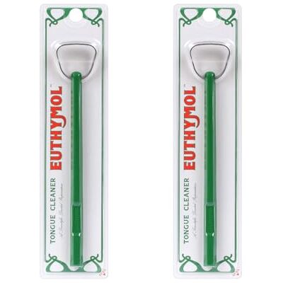 Euthymol Limpador de língua, aço inoxidável, ângulo de pescoço de 14° para melhorar a limpeza da língua, minimiza o reflexo náseoso, ajuda a reduzir o mau hálito, hálito fresco de 12 horas Euthymol Limpador de língua, aço inoxidável, ângulo de pescoço de 14° para melhorar a limpeza da língua, minimiza o reflexo náseoso, ajuda a reduzir o mau hálito, hálito fresco de 12 horas