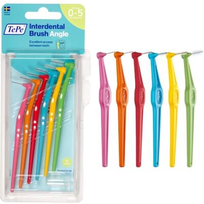 TePe Escova interdental angulada, recipiente misto, 0,4 0,8 mm/ISO 0-5, 6 unidades, limpeza interdental, eliminação de placa dentária com espaços estreitos a pequenos TePe Escova interdental angulada, recipiente misto, 0,4 0,8 mm/ISO 0-5, 6 unidades, limpeza interdental, eliminação de placa dentária com espaços estreitos a pequenos