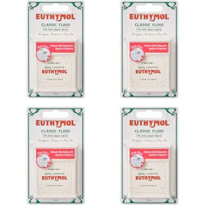 Euthymol Fio dental rosa, 50 m x 4, revestimento de cera vegana, sabor menta, fio dental largo para ortopédicos, pontes e implantes, branqueamento e prevenção de manchas, removedor de Euthymol Fio dental rosa, 50 m x 4, revestimento de cera vegana, sabor menta, fio dental largo para ortopédicos, pontes e implantes, branqueamento e prevenção de manchas, removedor de
