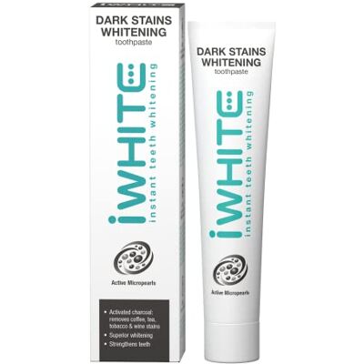 iWhite Pasta de dentes branqueadora de 75ml elimina manchas escuras e branqueia os dentes com carvão ativado e micropérolas que te ajudam a remover manchas e ter dentes mais brancos iWhite Pasta de dentes branqueadora de 75ml elimina manchas escuras e branqueia os dentes com carvão ativado e micropérolas que te ajudam a remover manchas e ter dentes mais brancos