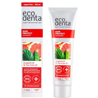 ECODENTA Pasta de dentes protetora de gengivas com toranja e óleo de árvore do chá I pasta de dentes sem flúor para dentes sensíveis e bem-estar das gengivas, 100 ml ECODENTA Pasta de dentes protetora de gengivas com toranja e óleo de árvore do chá I pasta de dentes sem flúor para dentes sensíveis e bem-estar das gengivas, 100 ml