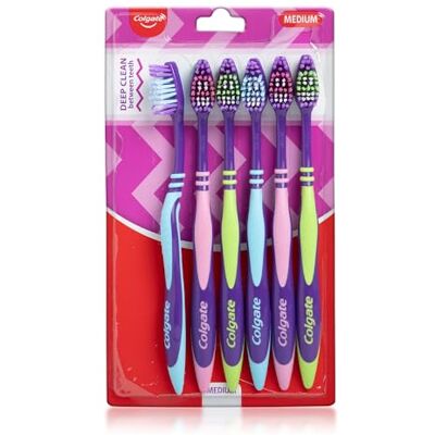 Colgate Escova de dentes em ziguezague para limpeza dentária interna profunda com cerdas multiângulo em zigue-zag (médio, embalagem de 6) Colgate Escova de dentes em ziguezague para limpeza dentária interna profunda com cerdas multiângulo em zigue-zag (médio, embalagem de 6)