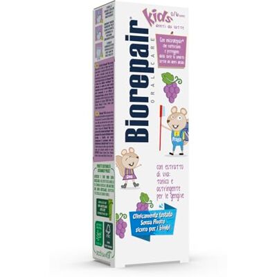 Biorepair ® Pasta de dentes para crianças, 0-6 anos, uva, pasta de dentes para crianças sem flúor, sabor uva, anticáries, para gengivas saudáveis, 50 ml Biorepair ® Pasta de dentes para crianças, 0-6 anos, uva, pasta de dentes para crianças sem flúor, sabor uva, anticáries, para gengivas saudáveis, 50 ml