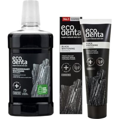 ECODENTA Black Whitening Set de cosméticos para higiene bucal I carvão preto creme dental branqueamento dental 100 ml e lavagem bucal com preto antracite, 500 ml I ativated Charcoal Teeth Whitening ECODENTA Black Whitening Set de cosméticos para higiene bucal I carvão preto creme dental branqueamento dental 100 ml e lavagem bucal com preto antracite, 500 ml I ativated Charcoal Teeth Whitening