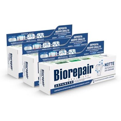 Biorepair Pasta de dentes, intensidade noturna, protege e repara o esmalte dos dentes contra bactérias ativas durante a noite. Pacote de 3 unidades Biorepair Pasta de dentes, intensidade noturna, protege e repara o esmalte dos dentes contra bactérias ativas durante a noite. Pacote de 3 unidades