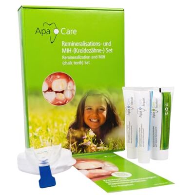 Apacare Apa Care remineralização e MIH (dentes calcários) conjunto pasta dentífrica/reparação/tala dentária remineralização de dentes danificados, cáries e MIH, dentes calcários e também manchas brancas Apacare Apa Care remineralização e MIH (dentes calcários) conjunto pasta dentífrica/reparação/tala dentária remineralização de dentes danificados, cáries e MIH, dentes calcários e também manchas brancas