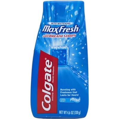 Colgate MaxFresh Cool Mint pasta de dentes com Mini Breath Strips, 4,6 oz Colgate MaxFresh Cool Mint pasta de dentes com Mini Breath Strips, 4,6 oz