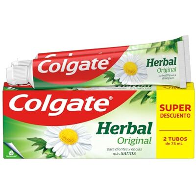 Colgate Pendente de erva, pasta de dentes com ervas naturais, pack 2 x 75 ml Dentífrico com flúor e ervas naturais, fortalece dentes, gengivas saudáveis, combate cáries, sabor eucalipto Colgate Pendente de erva, pasta de dentes com ervas naturais, pack 2 x 75 ml Dentífrico com flúor e ervas naturais, fortalece dentes, gengivas saudáveis, combate cáries, sabor eucalipto