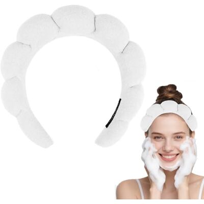 Gekamoyue Faixa de cabeça para lavar, diadema com esponja, diadema maquilhagem para mulher, tecido de ondulação suave, para lavagem de rosto, cuidados com a pele, desmaquilhagem (branco) Gekamoyue Faixa de cabeça para lavar, diadema com esponja, diadema maquilhagem para mulher, tecido de ondulação suave, para lavagem de rosto, cuidados com a pele, desmaquilhagem (branco)