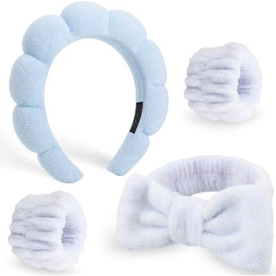 DRESHOW Diadema Spa para Lavar o Rosto Conjunto de Pulseiras Esponja de Toalha de Rizo Suave Diadema Antideslizante para Maquiagem e Cuidado da Pele para Mulheres e Meninas 4 Peças DRESHOW Diadema Spa para Lavar o Rosto Conjunto de Pulseiras Esponja de Toalha de Rizo Suave Diadema Antideslizante para Maquiagem e Cuidado da Pele para Mulheres e Meninas 4 Peças
