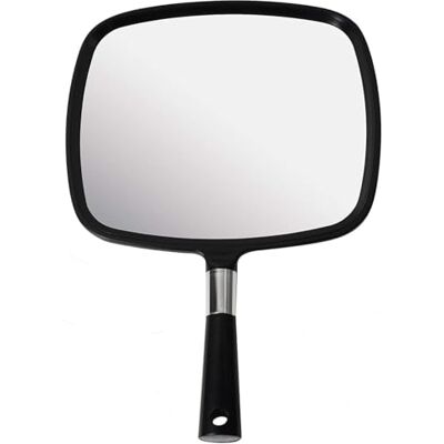 Mirrorvana Espelho de mão grande com pega confortável ideal para cabeleireiro, barbearia, escritório dentário, corte de cabelo em casa e aplicação de maquilhagem (preto) Mirrorvana Espelho de mão grande com pega confortável ideal para cabeleireiro, barbearia, escritório dentário, corte de cabelo em casa e aplicação de maquilhagem (preto)