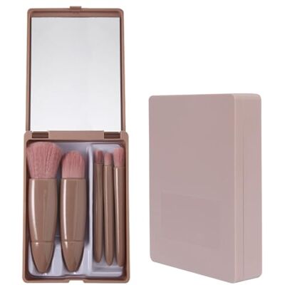 WOLMIK Conjunto de pincéis de maquilhagem de viagem, conjunto de 5 pincéis de cosméticos mini completo com estojo com espelho, para pincel de lábios, base de maquilhagem, pó de mistura, mini conjunto de pincéis WOLMIK Conjunto de pincéis de maquilhagem de viagem, conjunto de 5 pincéis de cosméticos mini completo com estojo com espelho, para pincel de lábios, base de maquilhagem, pó de mistura, mini conjunto de pincéis