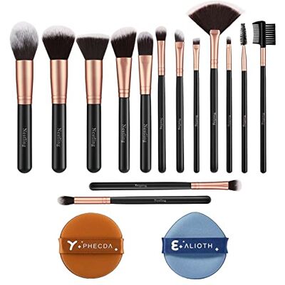 Nestling Conjunto de Pincéis de Maquilhagem Profissional de 14 Peças com 2 Sopros de Pó, Pincéis de Maquilhagem com Cabelo Sintético Livre de Crueldade Para Colorete Fundação Corretor Pós Soltos Nestling Conjunto de Pincéis de Maquilhagem Profissional de 14 Peças com 2 Sopros de Pó, Pincéis de Maquilhagem com Cabelo Sintético Livre de Crueldade Para Colorete Fundação Corretor Pós Soltos