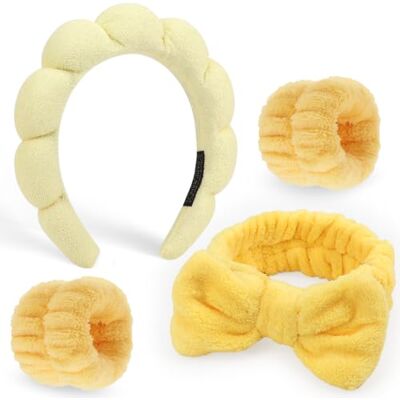 DRESHOW Diadema Spa para Lavar o Rosto Conjunto de Pulseiras Esponja de Toalha de Rizo Suave Diadema Antideslizante para Maquiagem e Cuidado da Pele para Mulheres e Meninas 4 Peças DRESHOW Diadema Spa para Lavar o Rosto Conjunto de Pulseiras Esponja de Toalha de Rizo Suave Diadema Antideslizante para Maquiagem e Cuidado da Pele para Mulheres e Meninas 4 Peças